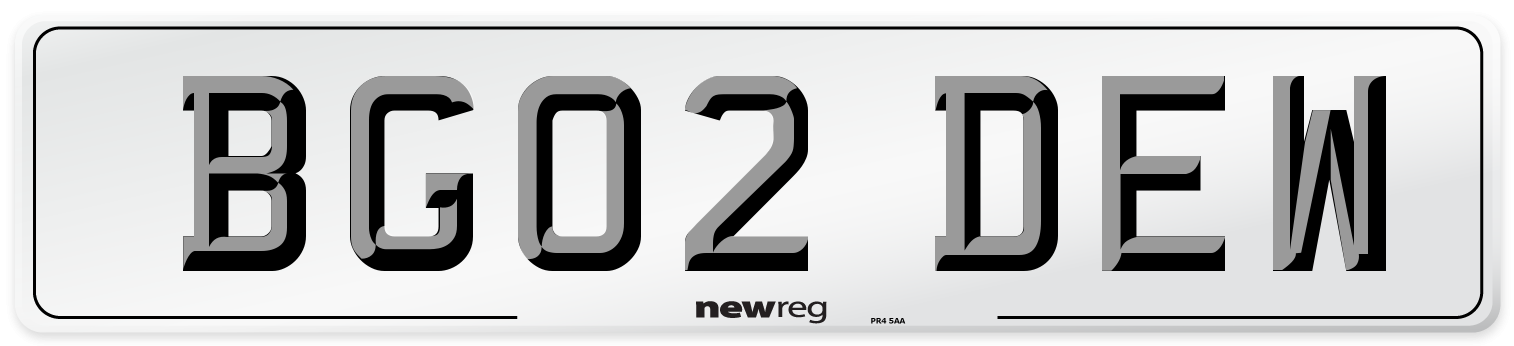 BG02 DEW Number Plate from New Reg